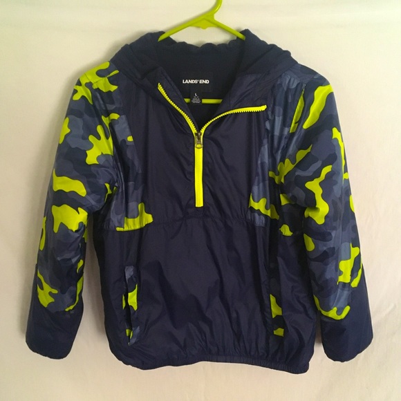 Lands End 1/4 Zip Blue & Yellow Camo Pullover Jacket Kid’s Size Large 10/12 - Picture 1 of 6